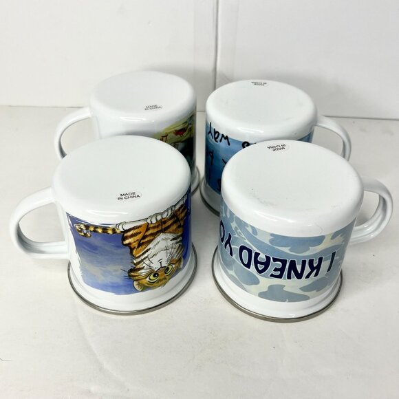 Set of 4 Cute Kittens Enamel Coffee Tea 12oz Mugs Cat Design Camping - Picture 13 of 15